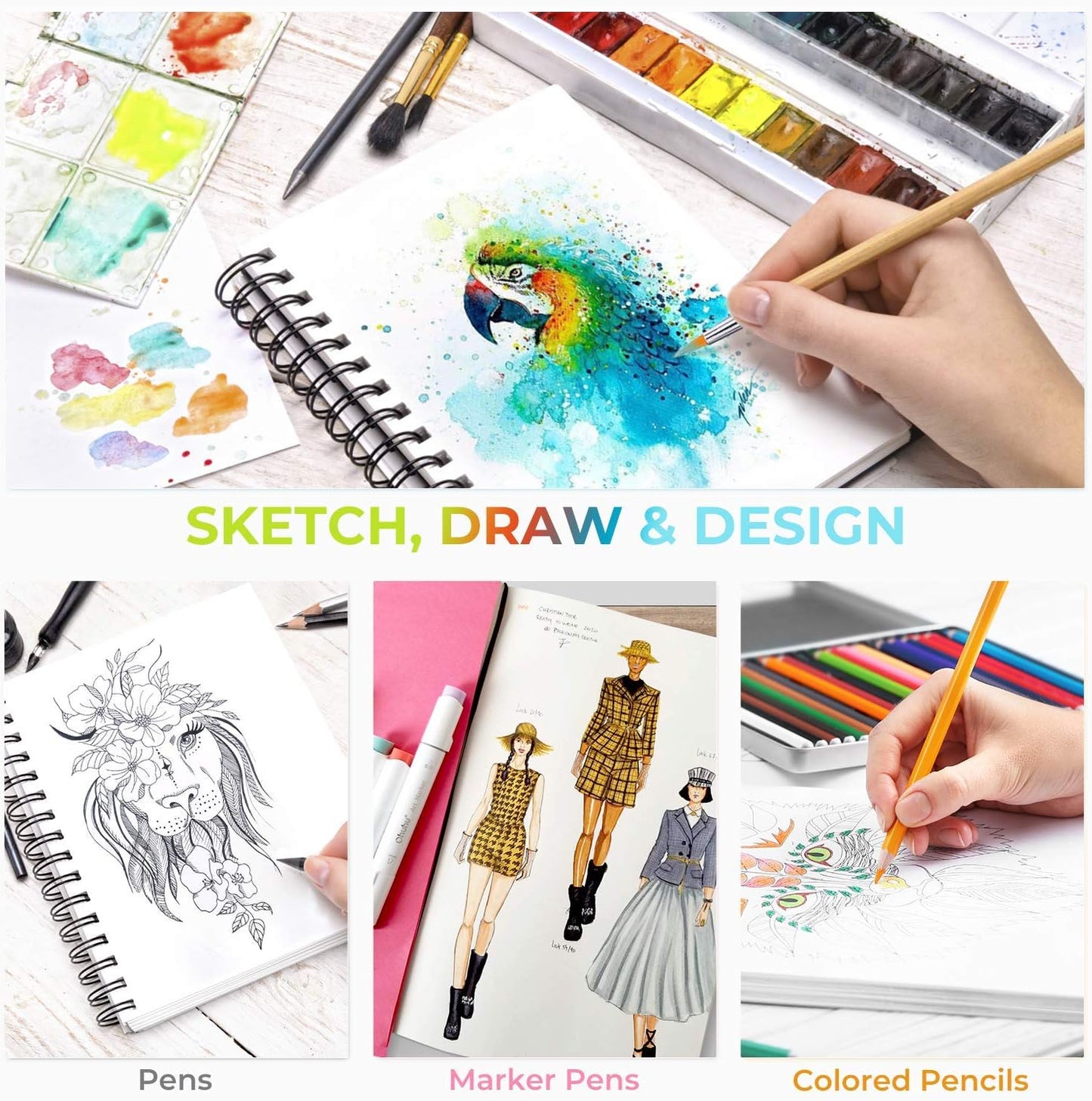 Ohuhu Mix Media Pad, 10"x7.6" Mixed Media Art Sketchbook, 120 lb/200 gsm Heavyweight Papers, 62 Sheets/124 Pages, Spiral Bound Mixed Media Paper Pad for Acrylic, Painting Christmas Gift