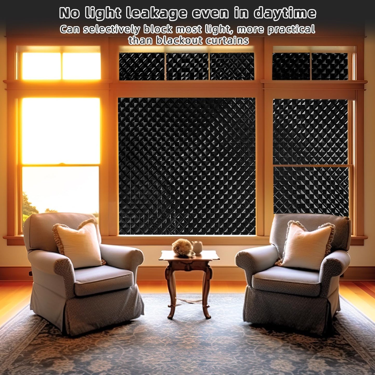 Qualsen Blackout Window Film, 𝟑𝐃 𝐕𝐢𝐬𝐮𝐚𝐥 𝐀𝐩𝐩𝐞𝐚𝐥 100% Light Sun Blocking Privacy Film for Glass Windows, Removable No Glue Black Out Window Tint for Home Day Sleep Garage 17.4×78.7inch