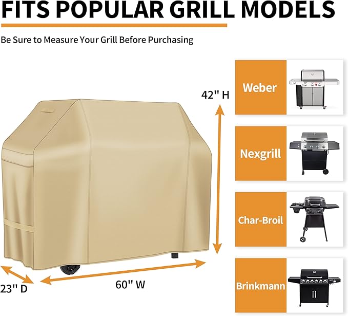 NEXCOVER Barbecue Gas Grill Cover - 60 Inch Waterproof BBQ Cover, Heavy Duty, Fade & Weather Resistant, Fits Weber, Brinkmann, Char Broil, Holland