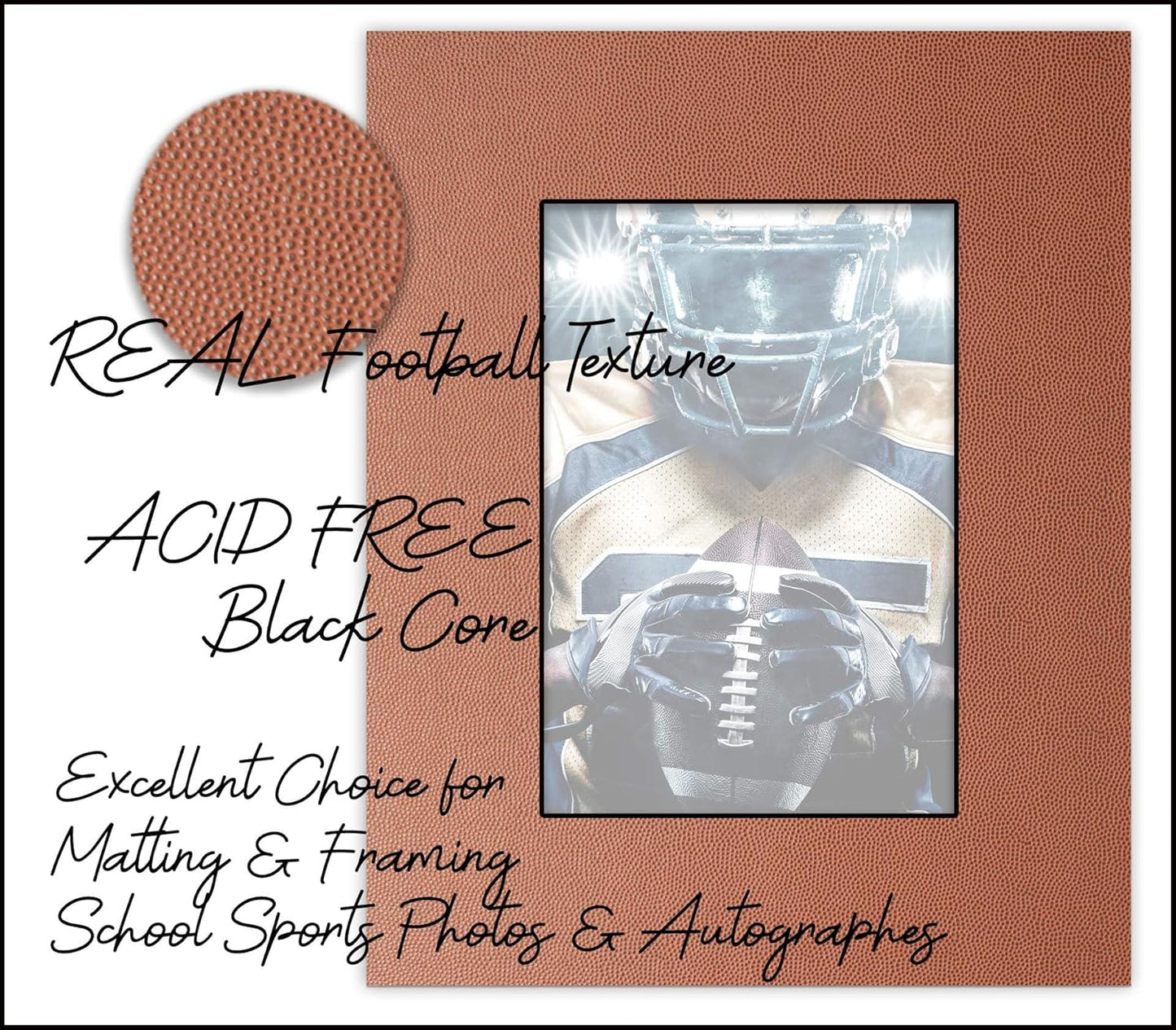 Pack of 25 Acid Free 11x14 Mats Bevel Cut for 8.5x11 Photos - Football Texture Precut Matboards With Backing Boards and Clear Photo Mat Bags For Pictures, Photos, Framing - 4-ply Thickness