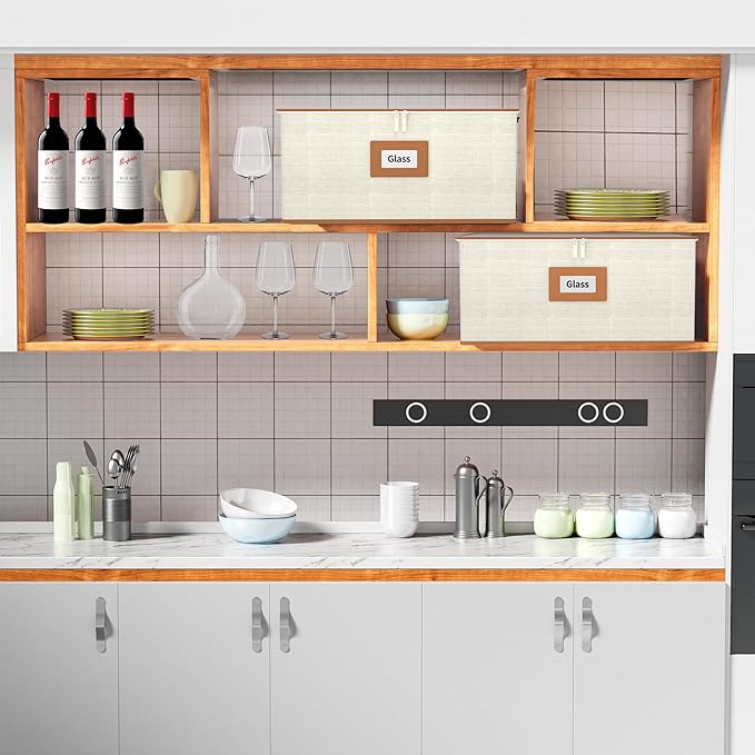 Aokeyee Wine Glass Storage Box Containers with Dividers - 2 Pack Stemware Storage Cases for 24 Crystal Glasses, Drinkware, Hard Shell for Moving & Protection(17'' x 12.8'' x 10.25'', Ivory)