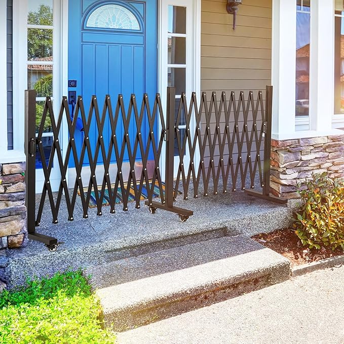 TECSPACE Aluminum Expandable Garden Fence, Portable Barricade Gate with Casters, Expansion Size 201×15.2×40.6 inches, Adjustable Flexible Fence Mobile Barricade Safety Barrier