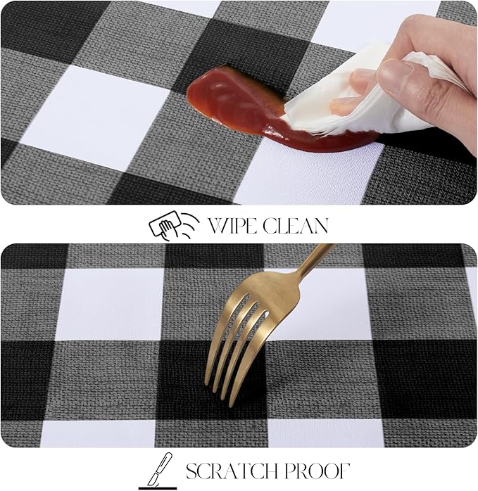 MOSAYT Rectangle Vinyl Tablecloth, 100% Waterproof Buffalo Gingham Plastic Table Cloth, Heavy Duty Wipeable Table Covers for Picnic, Outdoor, Camping - 54 x 78, Black
