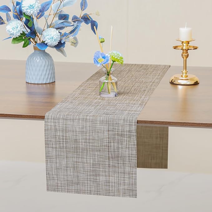 Myir JUN Table Runner, Vinyl Table Runner Indoor 55 Inch Long Arbitrarily Cropped Runner for Table Heatproof for Home Party (Caramel, 12 x 55 inch)