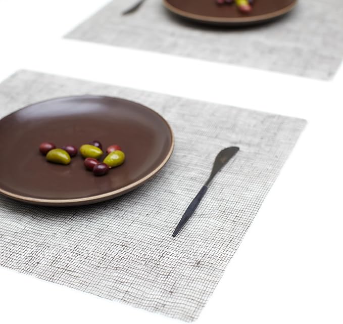 modern-twist 14" x 16" Silicone Rectangular Placemat, BPA, PVC-Free Table Mat, Dishwasher Safe, Linen Print in Chocolate, Pack of 1