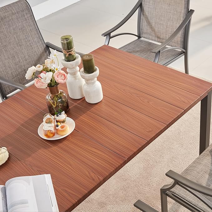 VICLLAX Outdoor Dining Table for 6, 63 Inch Rectangle Patio Dining Table for Outside Patio Furniture Deck Lawn Garden, Walnut
