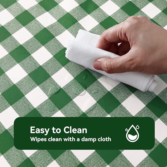 Romanstile Rectangle Vinyl Tablecloth, 100% Waterproof Buffalo Gingham Plastic Table Cloth, Heavy Duty Wipeable Checkered Table Covers for Outdoor, Camping, Picnic, Patio - 54 x 120, Green and White