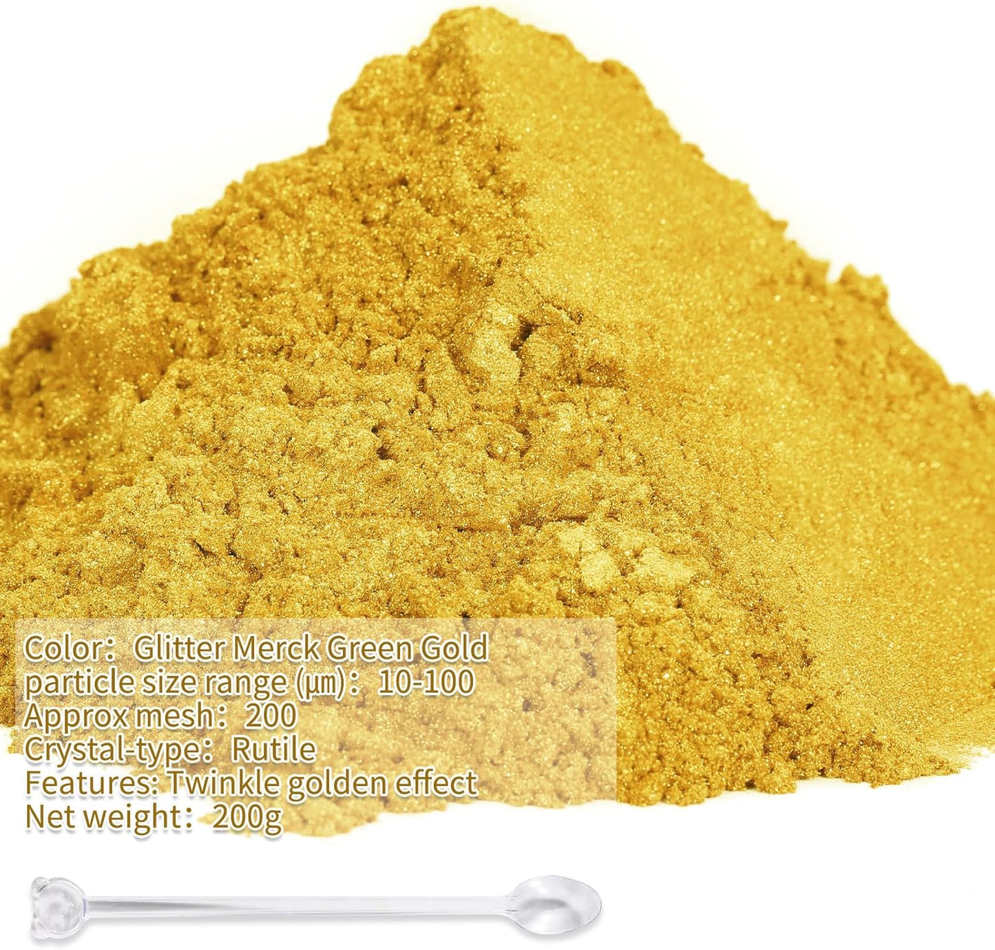 Mica Powder,7.05OZ（200g）,Glitter Merck Green Gold Mica Powder Pigment for Epoxy Resin，Lip Gloss，Car Paint，Dye，Soap Making，Nail Polish,Epoxy Resin,Candle Making,Bath Bombs