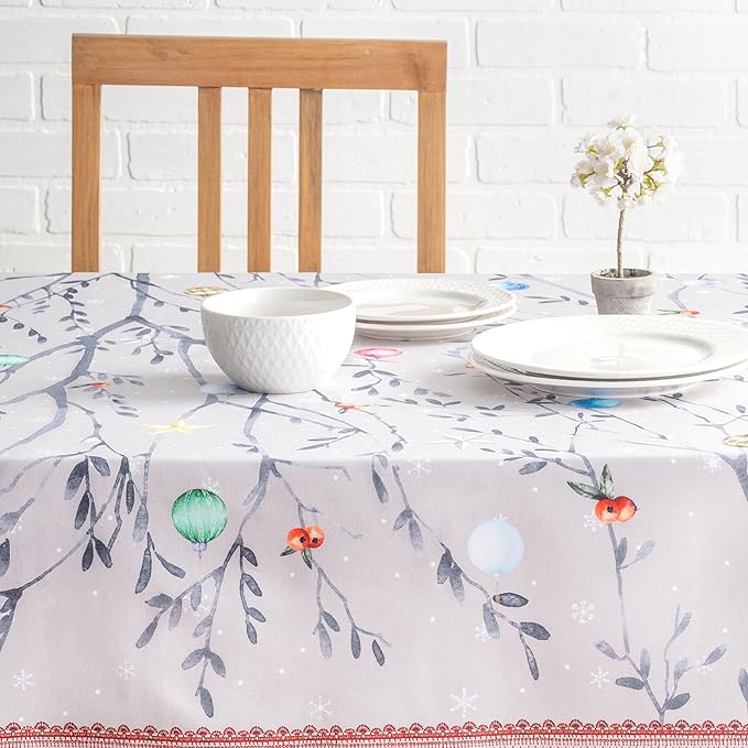 Maison d' Hermine Table Cloth Rectangle Table 100% Cotton 54 x 72 Inches Fall Tablecloth Reusable Everyday Use for Thanksgiving Christmas Decorations Dining Farmhouse Party (Fairy Christmas)