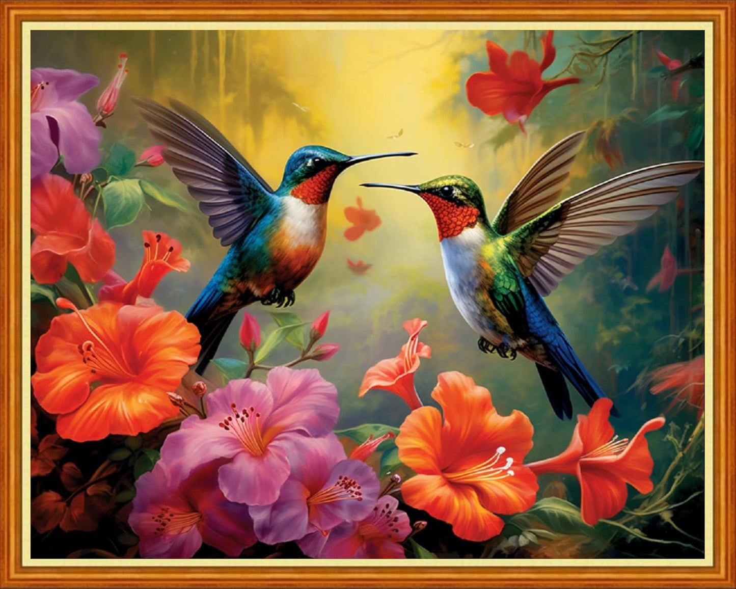 Dooxvey Cross Stitch Kit for Adults Beginners - Stamped Needlepoint Embroidery Kit, 11CT Pattern Hummingbird Flowers, 16x20 Inch