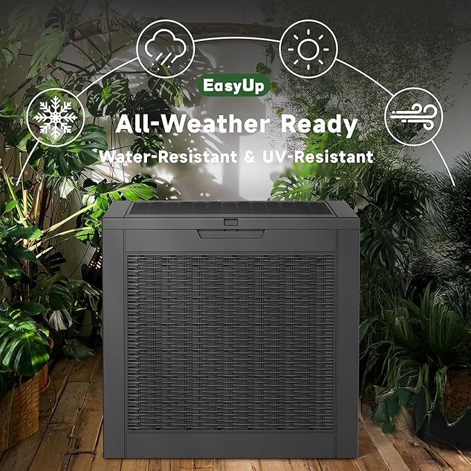 EasyUp 30 Gallon Resin Deck Box, Patio Outdoor Deck Box for Furniture, Garden Tools and Tools Storage, Waterproof Outside Storage Boxes(Black Off-site)
