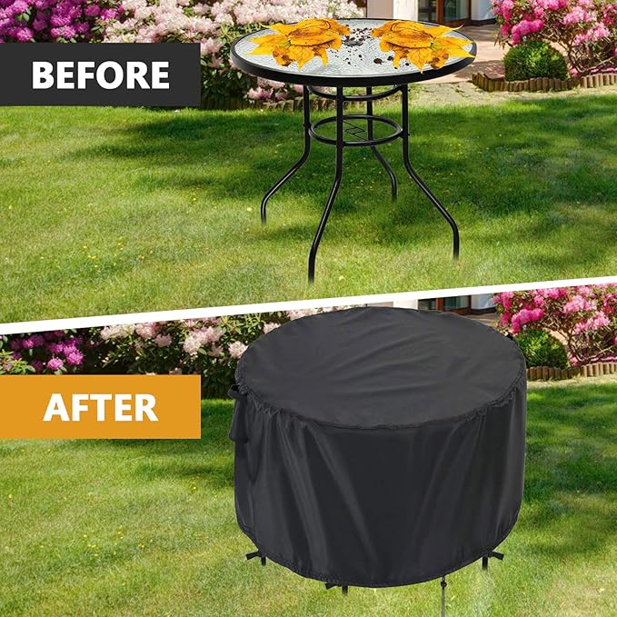 Kingling Patio Furniture Covers Waterproof, Round Patio Table Cover 90 inch Upgrade Heavy Duty Outdoor Table Cover for Dining & Coffee Table Chair Set, Firepit Table All Weather Resistant-90''D x43''H