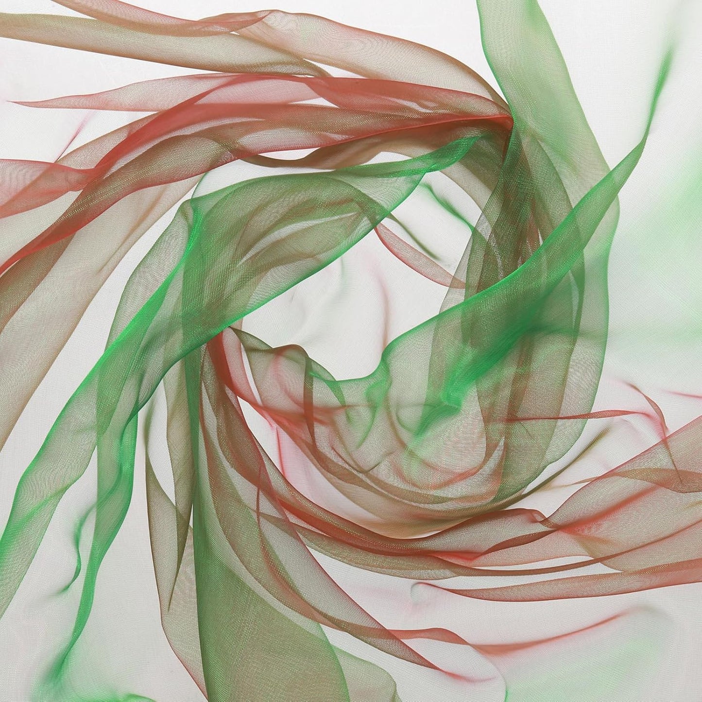 MECCANIXITY Iridescent Sheer Organza Fabric, 2 Yards x 59 Inches Solid Holographic Shiny Fabric Organza Cloth for Wedding, Curtains, Costume, Photo Background, Gradient Green Red