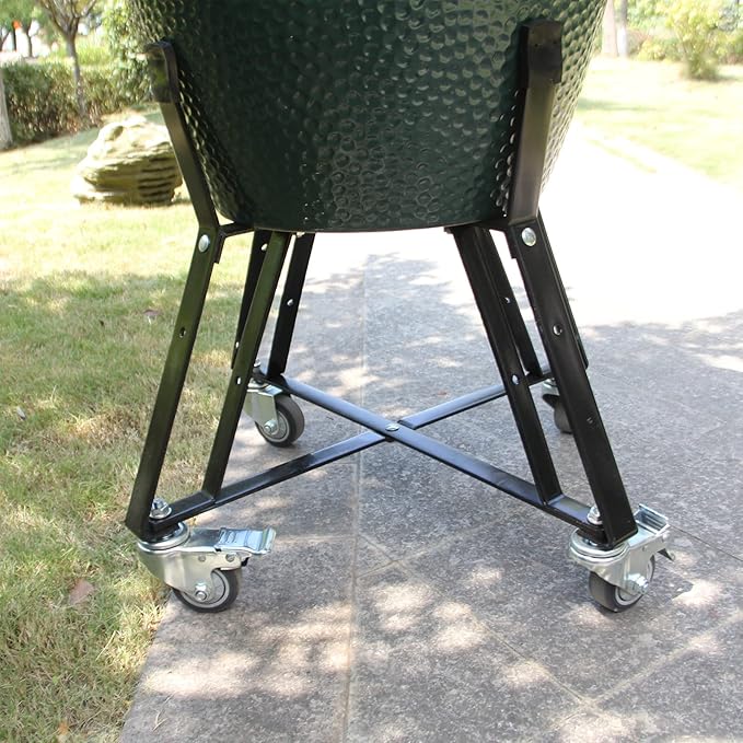 Rolling Cart Stand for Large Big Size Green Egg with Heavy Duty Locking Caster Wheels Powder Coated Steel Rolling Outdoor Cart Rolling Stand Big Size Green Egg Smoker Kamado Joe Grill Stand Accessory