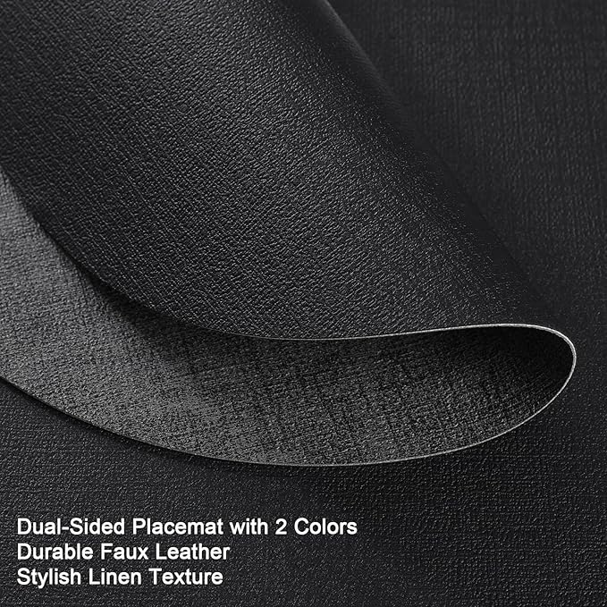 Myir JUN Round Placemats, Dual Sided Faux Leather Place Mats Set of 6 Indoor/Outdoor Non-Slip Washable Table Mats (Gray Black, Set of 6)