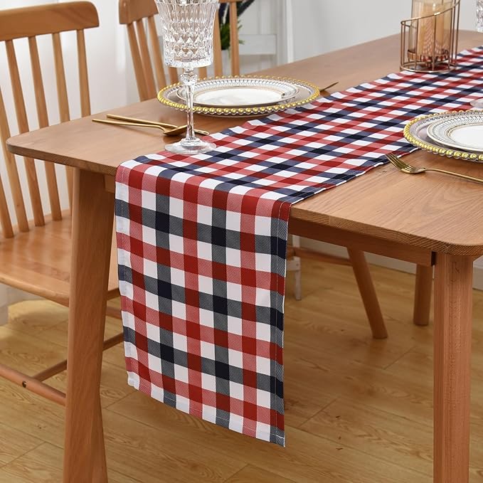 Waterproof Checkered Tablecloth Runner Fabric - Rectangle 12x108 Inch Classic Gingham Buffalo Plaid Table Cloth for Indoor/Outdoor Use - Table Cover for Kitchen, BBQs, and Parties