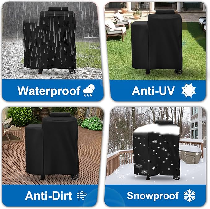 Grill Cover for Pit Boss Phoenix 376 Pellet, Heavy Duty 600D Waterproof for PitBoss Onyx Edition Phoenix Kettle Pellet Charcoal Grill Smoker Cover Accessories, Black