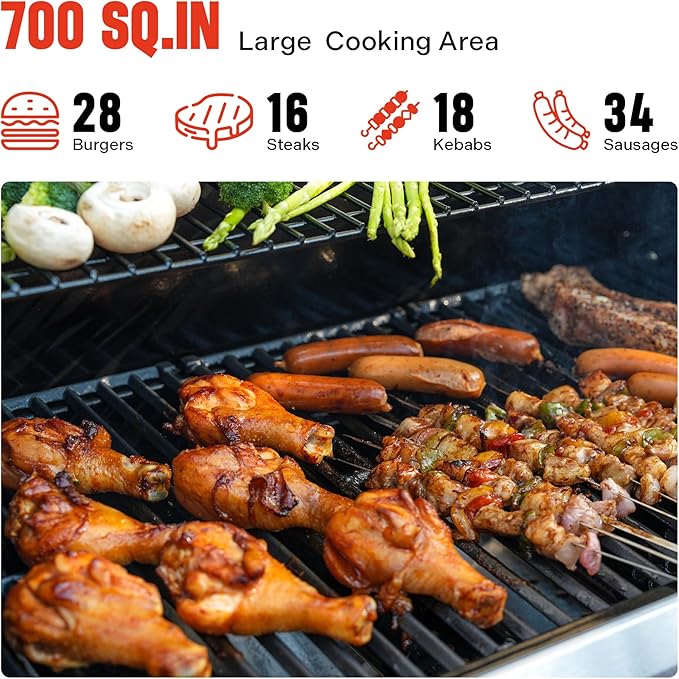 Monument Grills 4+2 Burner 700 sq.in. Large Cabinet Style Stainless Steel Propane Gas Grill with a Clearview® Lid, an Infrared Side Sear Burner & a Side Burner, and a Built-In Thermometer