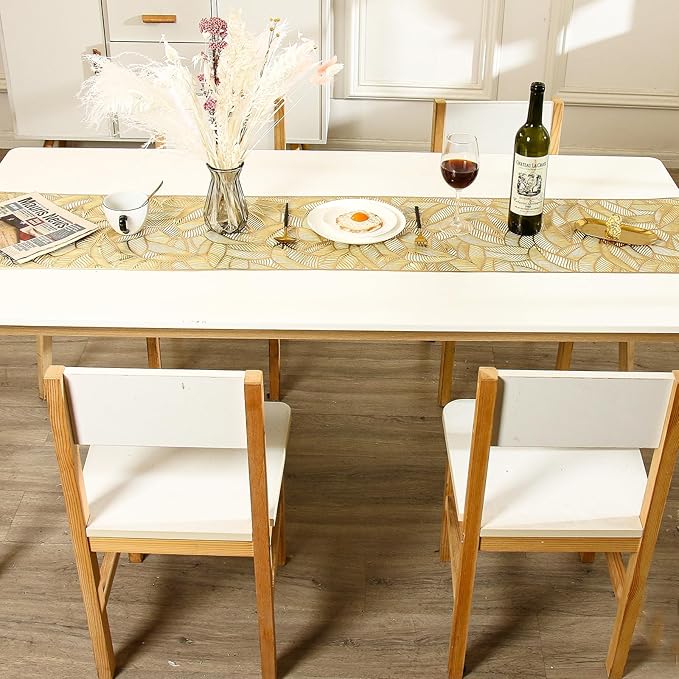 FAVE Gold Table Runner 72 inches Long Heat Resistant Hallowed-Out Vinyl Waterproof Washable Dinning Runner for Wedding, Banquet, Birthday, Party, Restaurant(Gold Rectangle)