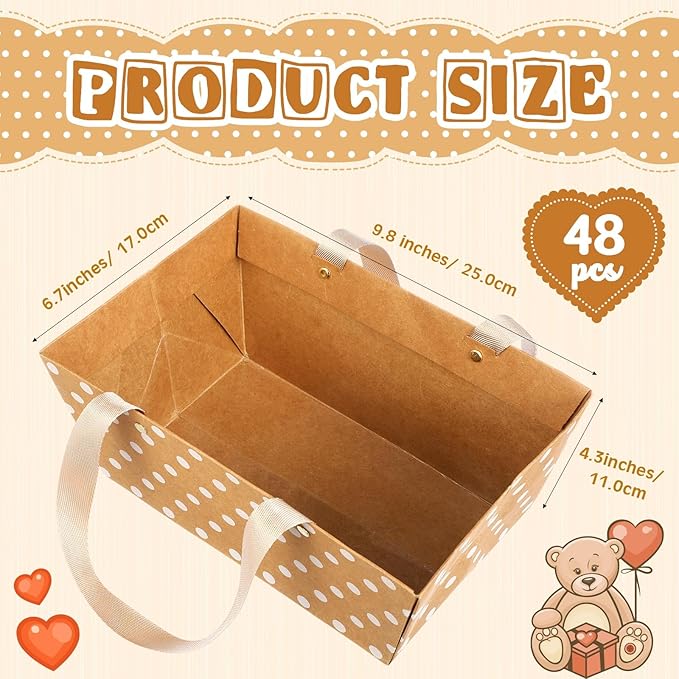 Pinkunn 48 Pcs Basket for Gifts Empty DIY Bulk Party Gift Basket Kit with Handles Market Trays for Packages Wrapping Wedding Party Anniversary Display(Brown, White,Polka Dots)