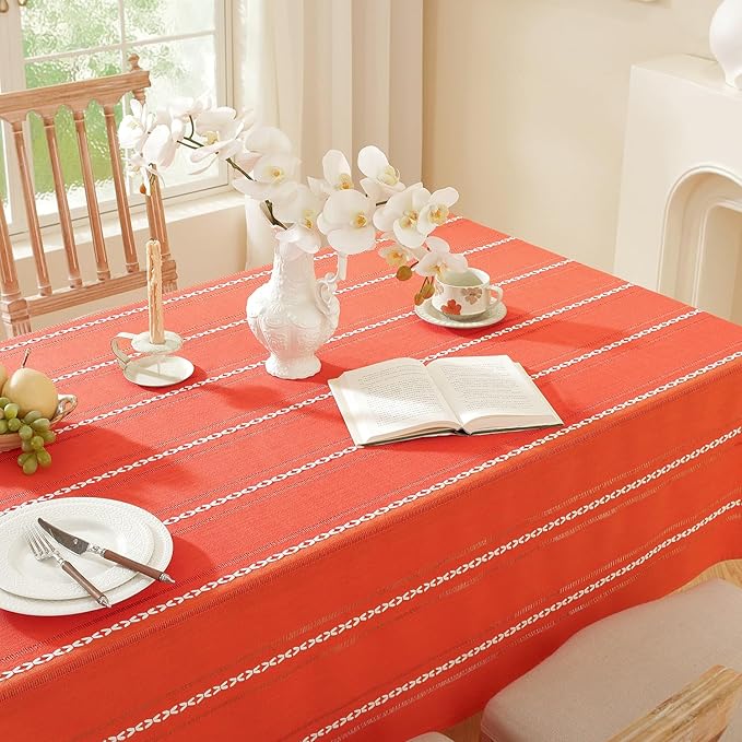 Chassic 60 x 84 inches Farmhouse Style Linen tablecloths, Wrinkle Resistant Washable Dining Room Table Cloths for Rectangle Tables - Hemstitch Maple Orange