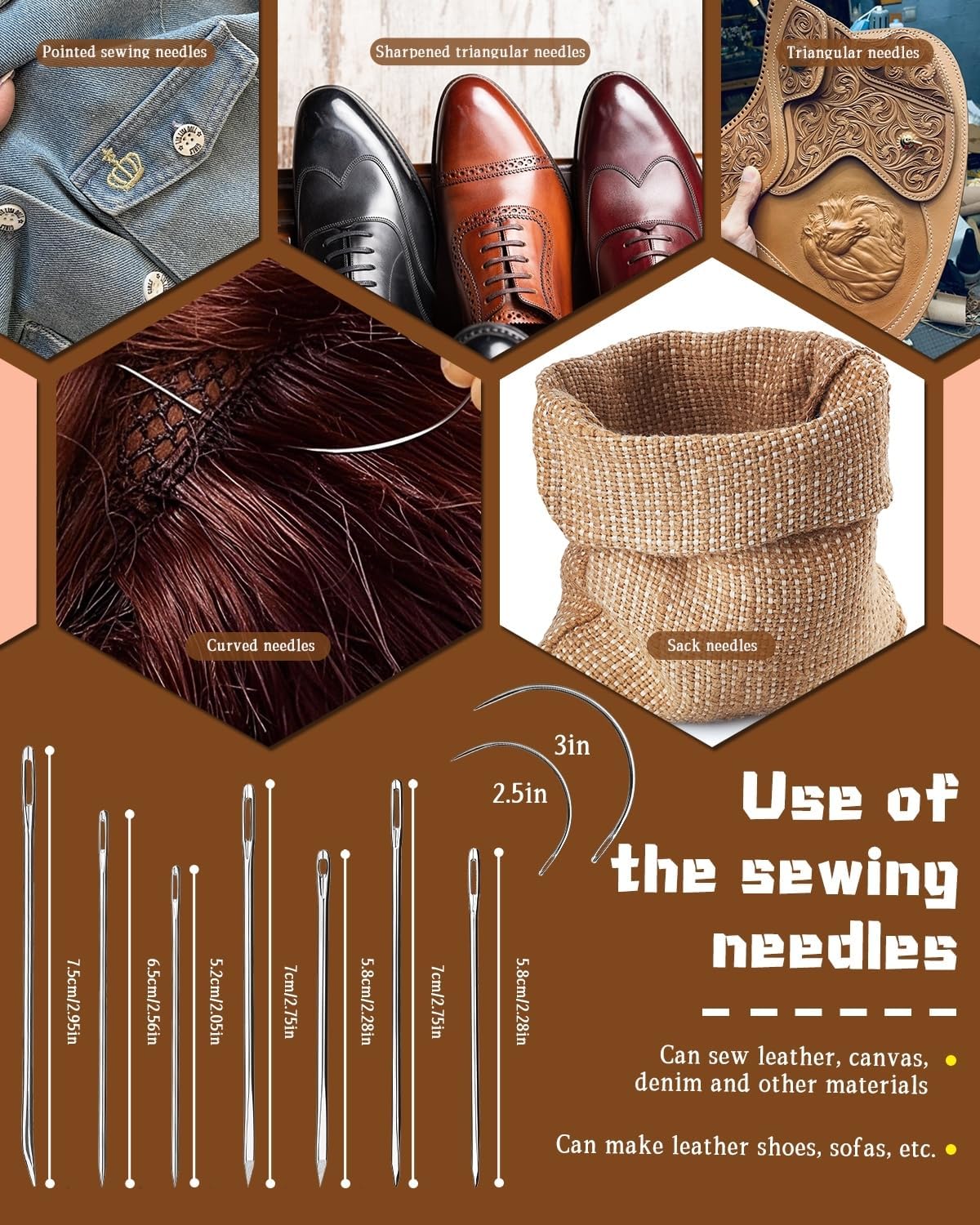 DIUDUS 218 Yards Upholstery Thread, Heavy Duty Sewing Kit with Waxed Thread 9 Upholstery Needle for Hand Stitching Bookbinding Repair Canvas Sofa Leather Shoes