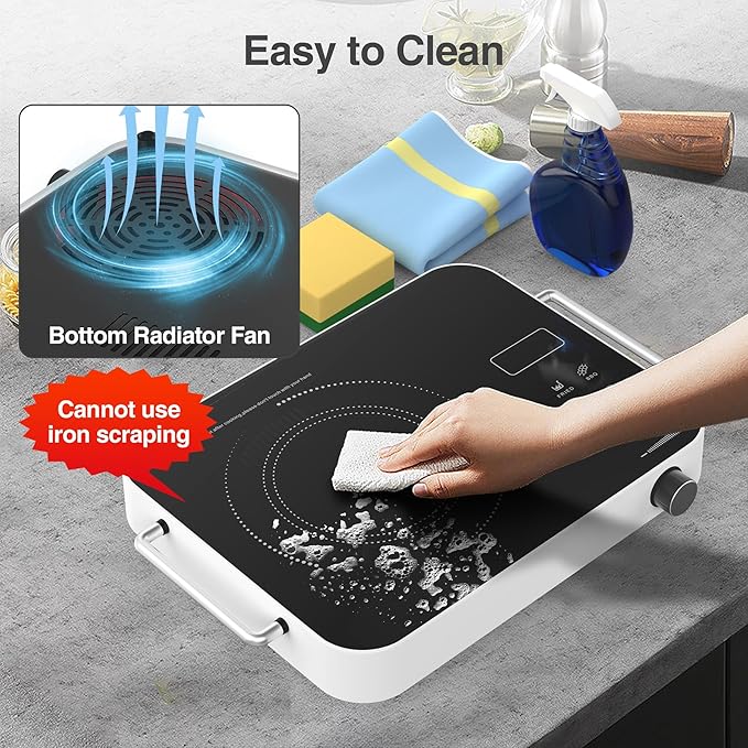 Single Burner Electric Cooktop,1800W 110V Electric Stove Top with Knob Control, Portable Cooktop with 2 Handle,single burner electric stove with Double Ring Heating, 4 hours Timer
