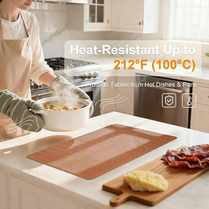 Faux Leather Placemats Set of 4 – 17x12 Inch Vinyl Table Mats, Heat Resistant, Non Slip, Wipeable & Washable, Easy to Clean Dining Table Decor for Kitchen & Dining Room（Cinnamon Brown）