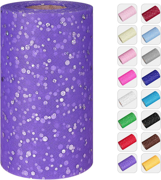 Glitter Tulle Rolls, 6' by 50 Yards (150FT) Sequin Tulle Netting Fabric for Tutu Skirts Sewing Birthday Wedding Party Decoration (Purple)