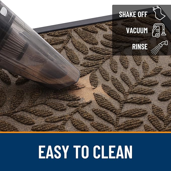 OLANLY Door Mat Indoor Outdoor Entrance, 47x32, Waterproof All-Weather All-Season Doormat, Sturdy Natural Rubber, Stain and Fade Resistant, Low Profile, Easy Clean Patio Entryway Mat, Medium Brown