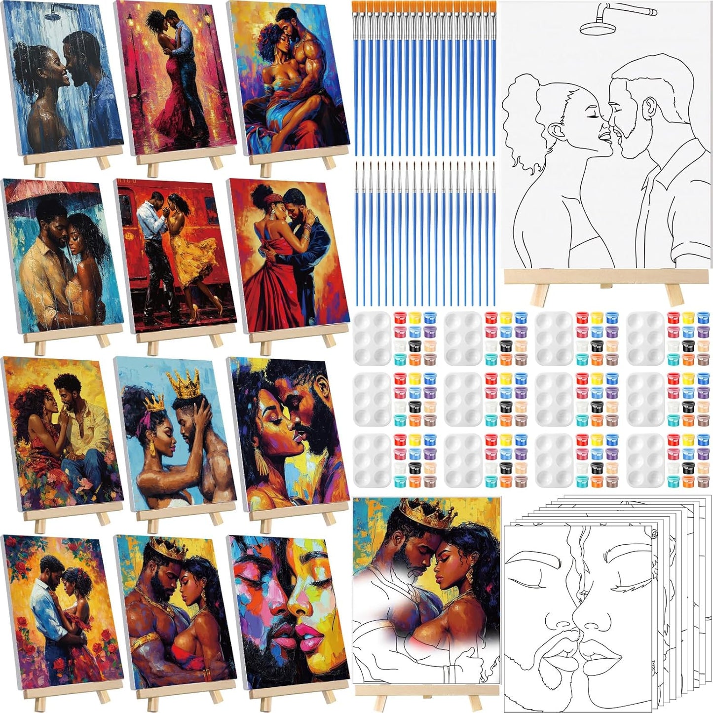 Zhanmai 12 Pack Pre Drawn Canvas for Painting Sip and Paint Kit 8" x 10" Paint Party Set Canvas Painting Pre Printed Canvases for Party Favor DIY Virtual Adult's Date Night(Sexy Couples)
