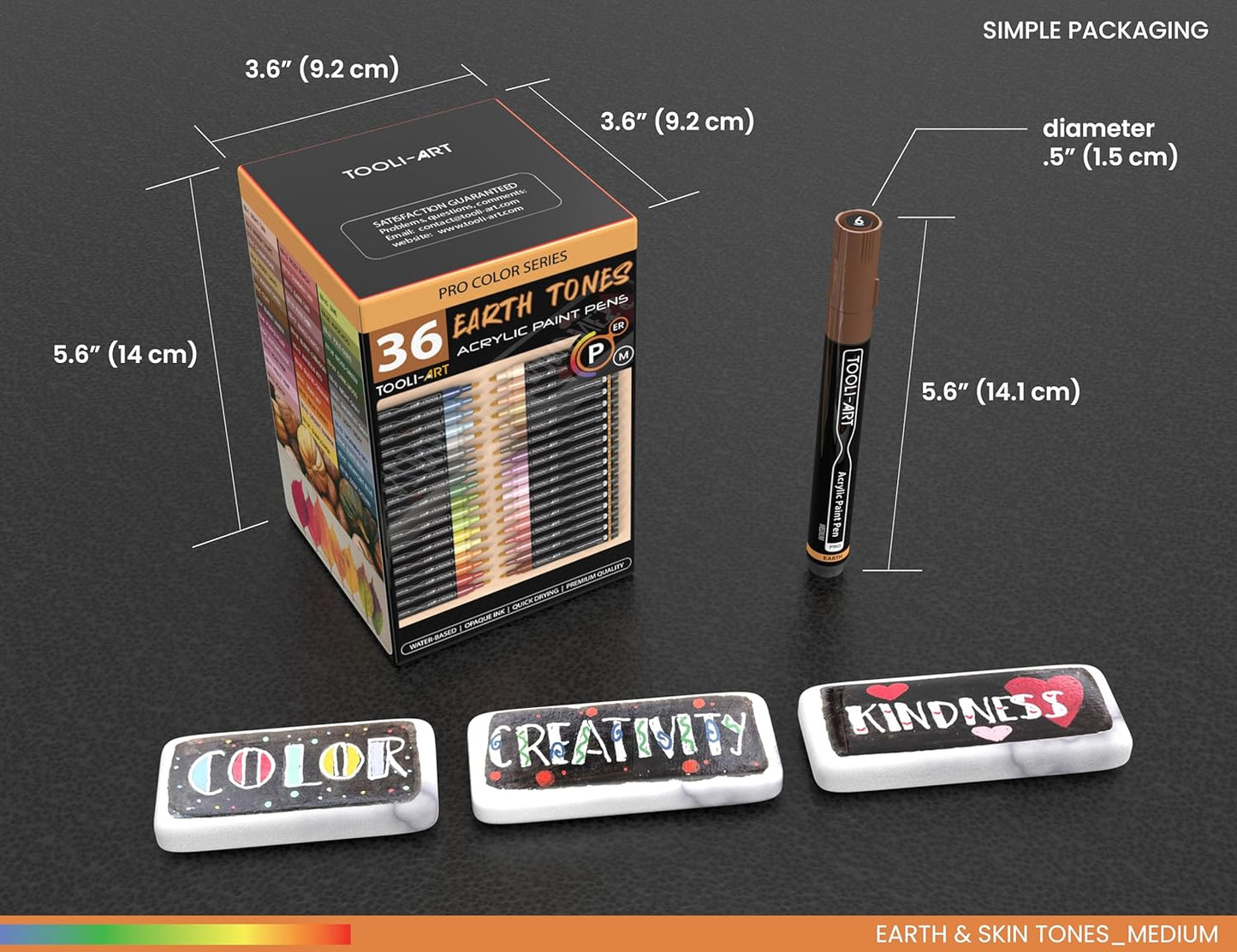 36 Acrylic Paint Pens Skin and Natural Earth Tone Marker Set For Rock Painting, Canvas, Mugs, Glass, Plastic, Wood, Metal, Fabric, Scrapbooking, Most Surfaces. Quick Drying Waterbased (MEDIUM)