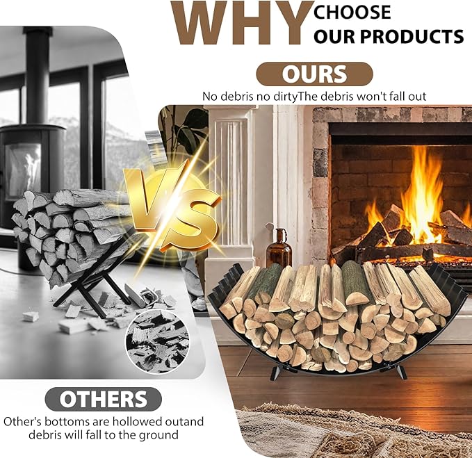 40 inch Diameter Sector Firewood Rack Storage -0.8MM Thick Galvanized Steel with Wave Pattern & 4 Stable Feet, Black Coated for Indoor/Outdoor Wood Storage (3.3FT Diameter)