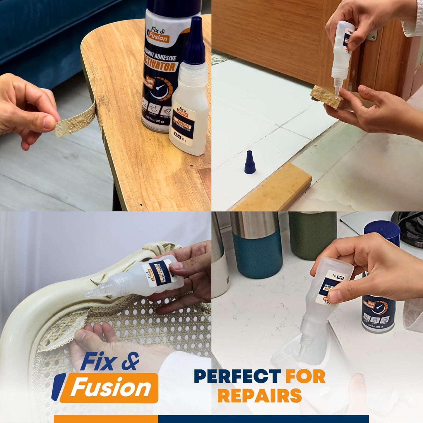 FIX & FUSION Ca Super Glue (1.77 Oz) with Activator Spray (6.76 Fl Oz) Set, Fast Adhesive/Cyanoacrylate Glue & Instant Activator for Woodworking, Plastic, Rubber, Granite, DIY & Industrial, (4 Pack)
