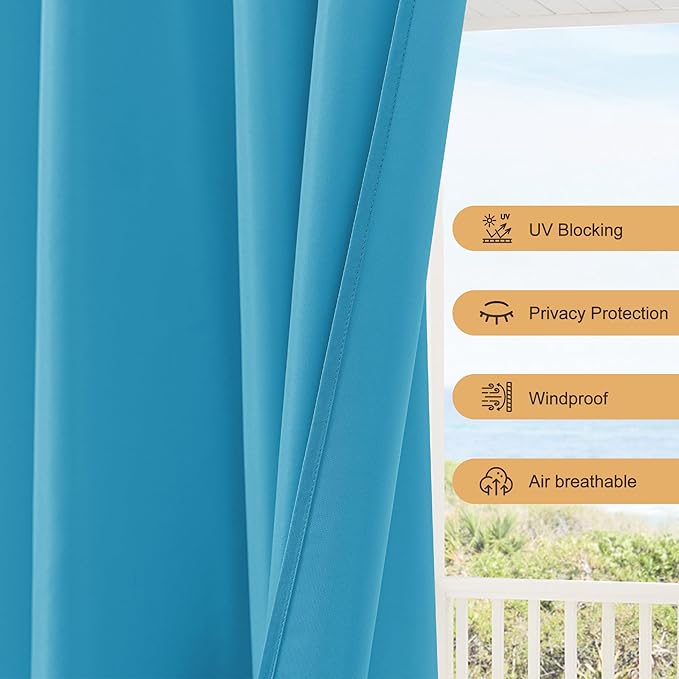 HolidayIdeas Outdoor Patio Curtains Waterproof with Rod Pocket 6 Panels 54x84 Inch- Protect Privacy & Weatherproof Balcony Outdoor Curtains for Apartments,Porch, Gazebo, Pergola, Teal