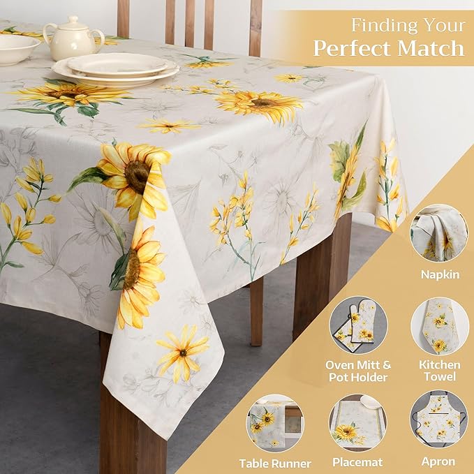 Maison d' Hermine Table Cloth Rectangle Table 100% Cotton 60 x 90 Inches Tablecloth Reusable Decorative Everyday Use for Dining Room, Farmhouse, Home, Party, Festive & Wedding Spring Summer - Candice
