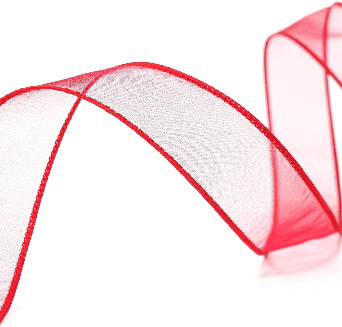 CT CRAFT LLC Sheer Organza Wired Ribbon 1.5" x 50Yards Red for Wedding Chair Bow Flora Bouquet Gift Wrapping Christmas Tree Home Decor Wreath