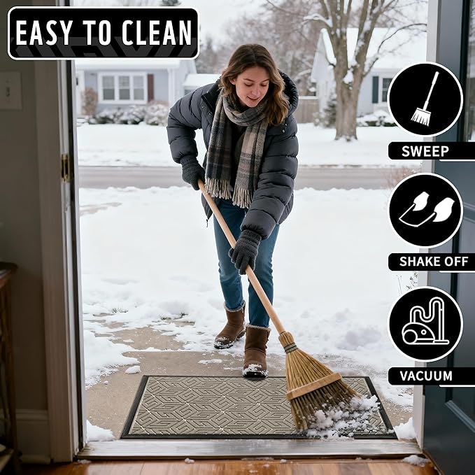 Yimobra Extra Large Door Mat 60x36, All-Weather Waterproof Outdoor Mats for Front Door, Non Slip Rubber Doormat for Patio Proch Outside Entryway Indoor, Pale Khaki