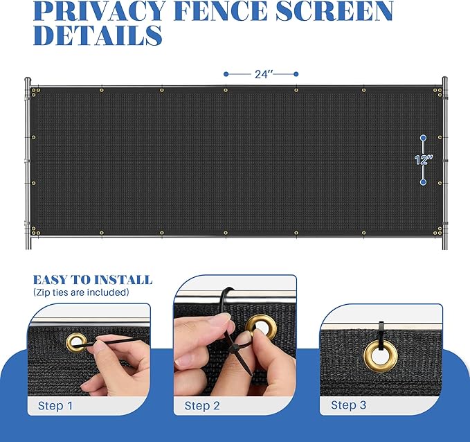 ECOOPTS 4'x67' Privacy Fence Screen Windscreen with Copper Grommets, Fit for Commercial Fence and Residential Garden Outdoor 90% UV Blockage, Cable Zip Ties Included (Black)