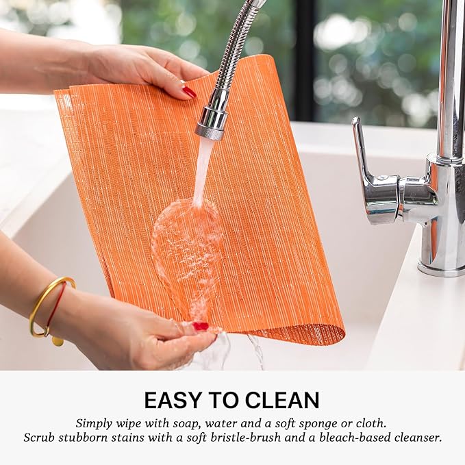 LEXMORE Placemats Set of 12 Vinyl/Plastic Woven Place Mats for Kitchen Table Indoor/Outdoor Washable Placemat Wipeable Dining Table Mats(Orange)