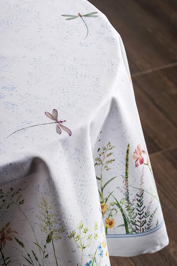 Maison d' Hermine Table Cloth Round Table 100% Cotton 69 Inches Tablecloth Reusable Decorative Everyday Use for Dining Room, Farmhouse, Home, Party, Festive & Wedding Spring Summer - Fleurs De Mai