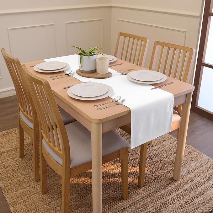 Encasa XO Table Runner 13"x104" Long | Cotton Canvas Fabric | White Solid Color | Machine Washable & Durable