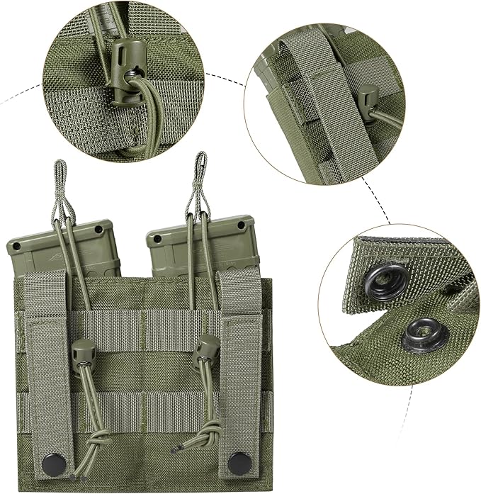 Open-Top Single/Double/Triple Molle Mag Pouch for 5.56mm M4 M16 AK AR Glock M1911 9mm Elastic Rifle Magazines Pistol Mag Pouches Holder Carrier with USA Flag Patch