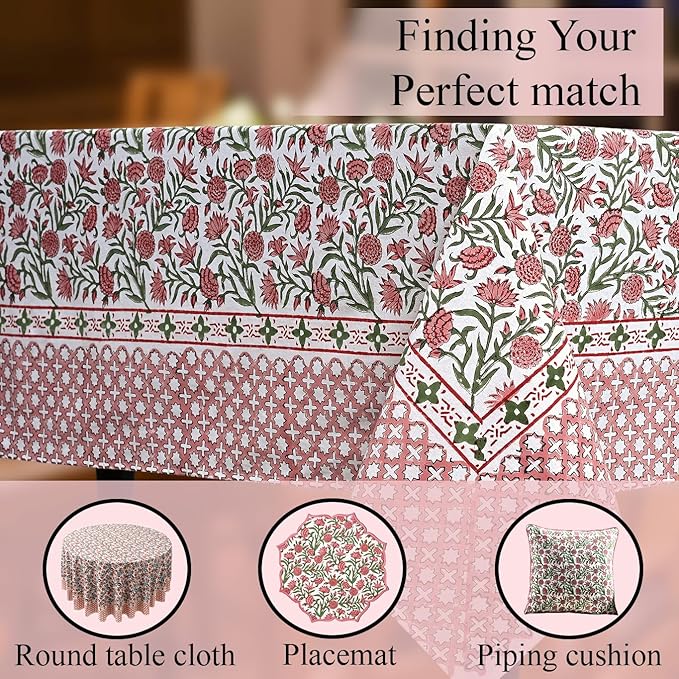 CPC Tablecloth 100% Cotton 60x60 Inch Indian Block Print Square Table Cover, Table Cloth for Weddings, Spring/Summer, Barbeque - Red Garnet
