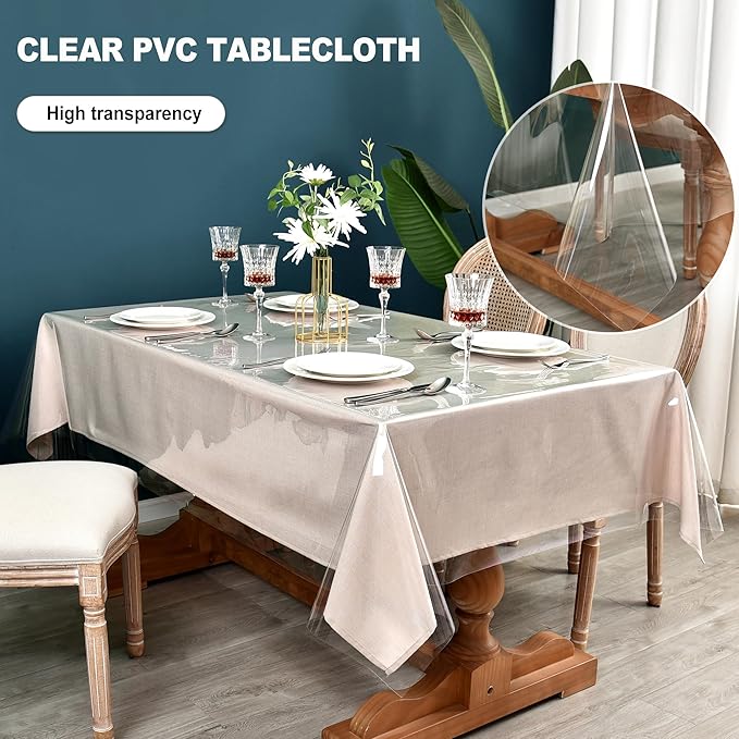 Nasitos 2 Pack Clear Plastic Table Cloth Protector 54x78 Inch-100% Waterproof Clear Table Cover for Rectangle Table, PVC Oil Proof Vinyl Wipeable Tablecloth for Dining, Parties, Outdoor & Indoor Uses