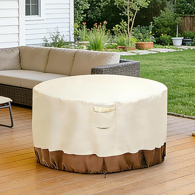Vailge Fire Pit Cover Round,100% Waterproof Round Patio Fire Bowl Cover,Outdoor Heavy Duty Gas Firepit Table Covers with Air Vent and Handle