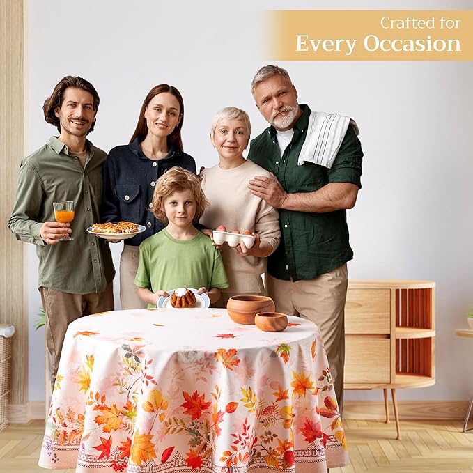 Maison d' Hermine Table Cloth Round Table 100% Cotton 69 Inches Fall Tablecloth Reusable Everyday Use for Thanksgiving Christmas Decorations Dining Farmhouse Party (Amarante)