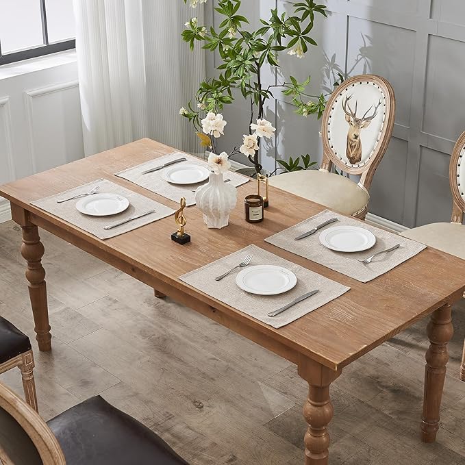 BALCONY & FALCON Placemats Set of 6 Faux Linen Cloth Place Mats Washable Waterproof Wrinkle Resistant Table Placemats for Dining Kitchen Farmhouse Indoor & Outdoor Use(Beige, 13.8”x 17.7”