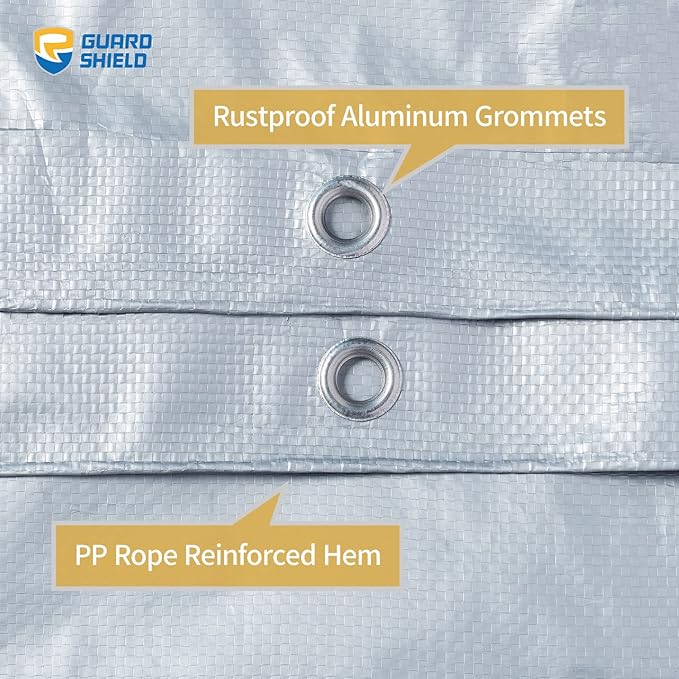 GUARD SHIELD Silver Tarp Waterproof 20x20 Feet Medium Duty All Purpose Poly Tarps Cover 7mil