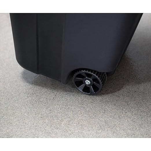 32 Gallon Wheeled Garbage Can, Attached Lid, Black
